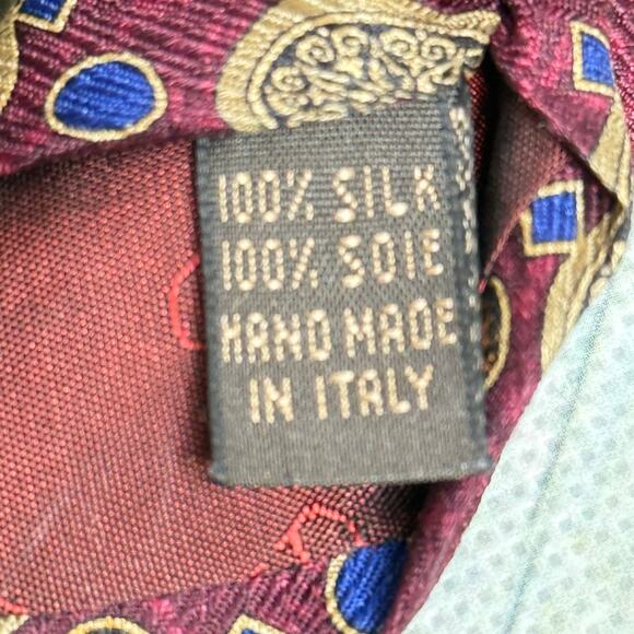 Valentino Cravatte Silk Necktie Tie Maroon Gold Blue Black Hand Made in Italy - Picture 3 of 8